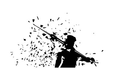 Kayak yapan kayakçı, mürekkep çizen vektör portresi