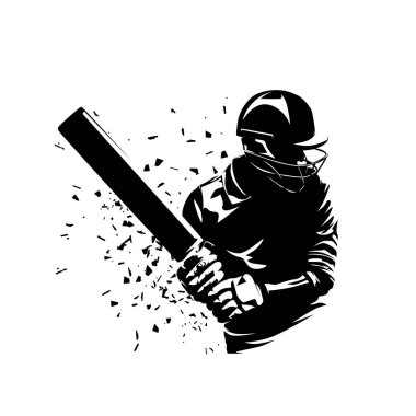Kriket oyuncusu, vurucu, izole vektör silueti