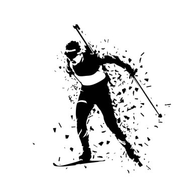 Biatlon yarışı, izole vektör silueti. Biatlon yarışçısı logosu