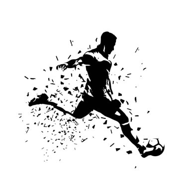 Futbol, futbolcu tekmeleme topu, izole vektör silueti