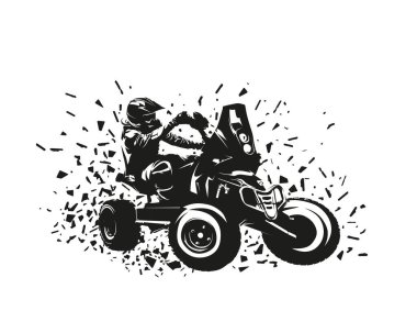 Quadbike izole vektör silueti, ATV yarışı. Dörtlü logo ile toplanın, yan görünüm