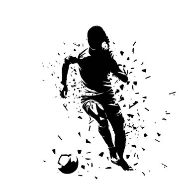 Futbolcu, topla koşan kadın futbolu, izole vektör silueti.