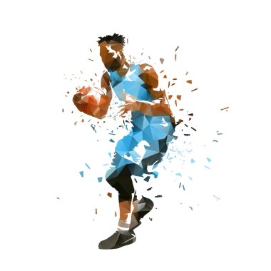 Basketbolcu, izole edilmiş geometrik düşük polimetrik çizim. Takım sporcusu