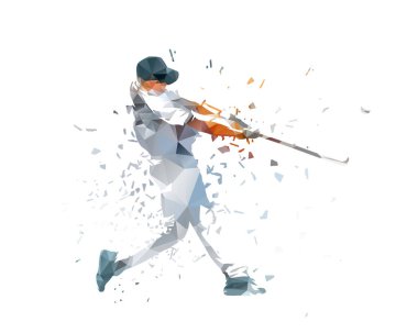 Beyzbol oyuncusu, vurucu, düşük poli izole vektör çizimi. Takım sporcusu