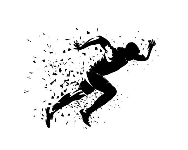 Koş, koş adam, sprinter, izole vektör silueti. Erkek atlet.