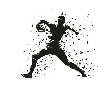 Beyzbolcu topu atar, yalıtılmış vektör silueti, yan görüş. Beyzbol oyuncusu logosu