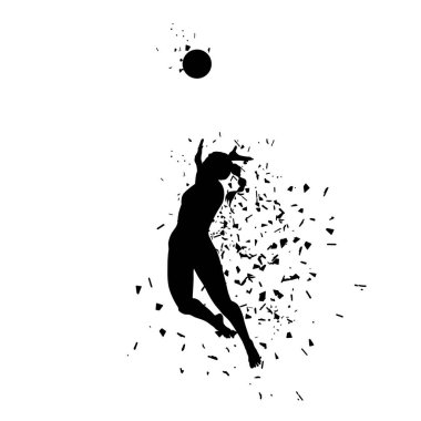 Plaj voleybolu, top oynayan kadın, izole vektör silueti.