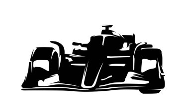 Formula yarış arabası, izole vektör silueti; mürekkep çizimi, ön görüş