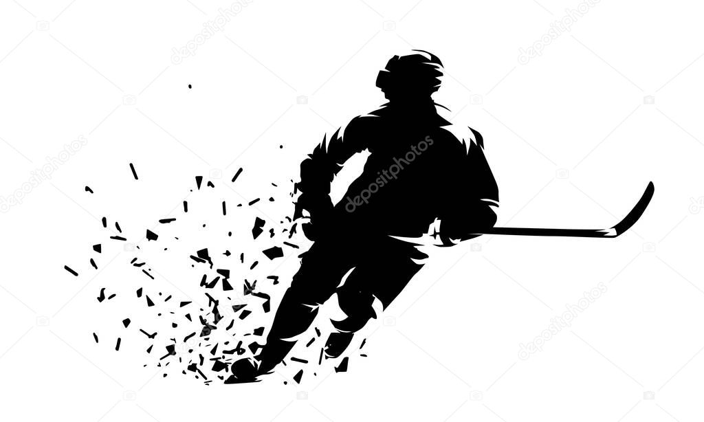 Hockey, ice hockey player skating, isolated vector silhouette. Team sport athlete