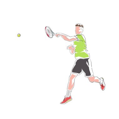 Tenis oyuncusu, izole edilmiş vektör mürekkebi çizimi. Bireysel sporcu