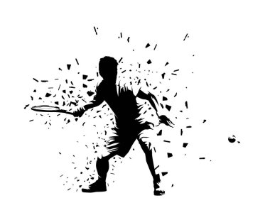 Tenis oyuncusu, izole vektör silueti ve dağılım etkisi. Spor klipsi sanatı