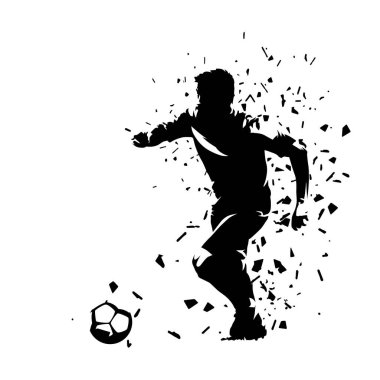 Futbol, futbol oyuncusu topla koşuyor, takım sporu atleti, çarpıtma etkisi olan izole vektör silueti.