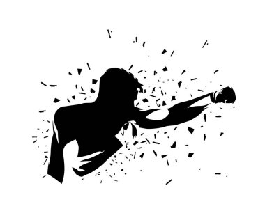 Boks logosu, avcı uçağı, dağıtım efektli izole vektör silueti.