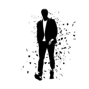 İş adamı ileri yürüyor, soyut vektör silueti, mürekkep çizimi. İzole iş adamları