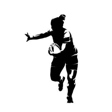 Rugby, topla koşan kadın, ön manzara. İzole vektör silueti, tırman. Takım sporları