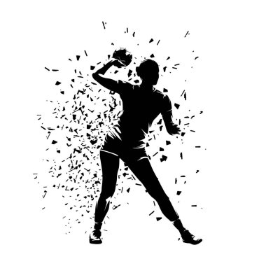 Hentbol kadınları, bayan hentbolcu, izole vektör silueti dağılım etkisi