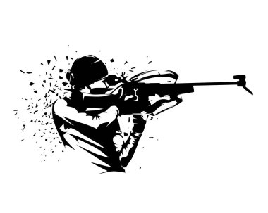 Biatlon, kadın vuruşu, izole vektör silueti, yüksek kontrastlı resimleme. Kış sporları klip sanatı