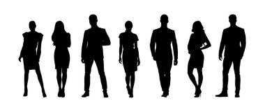 İş adamları, bir grup izole vektör siluetleri. İş adamları ve kadınlar