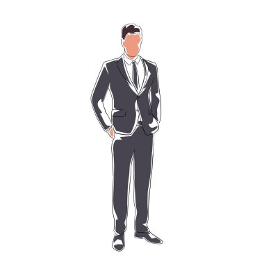 İşadamı ayakta duruyor, izole edilmiş vektör çizgisi düz tasarım çizimi. Takım elbiseli adam