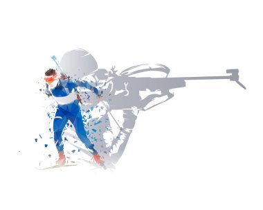Biatlon çift pozlama, biatlon sporcuları - atış ve kayak, izole vektör illüstrasyonu