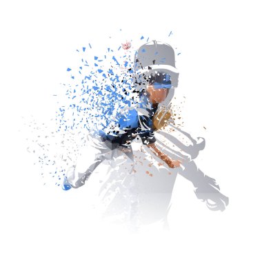 Beyzbol vektör illüstrasyonu, çift pozlama. Beyzbol oyuncuları, atıcı, izole vektör çizimi. Takım sporu klip sanatı