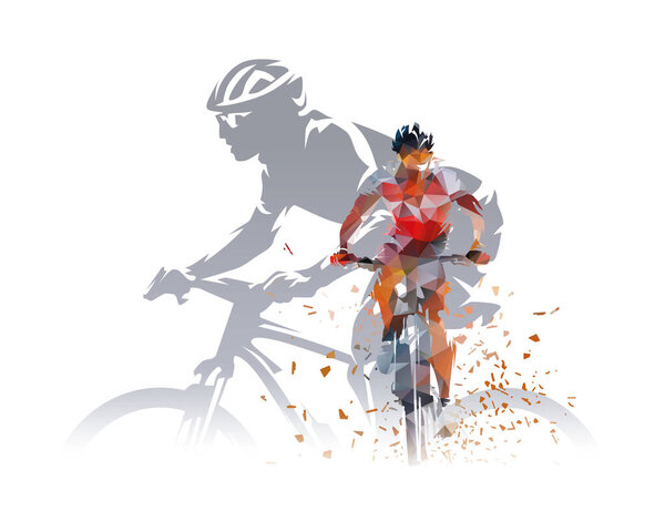 Горные велосипеды, человек на горном велосипеде, изолированный векторный силуэт, вид сбоку