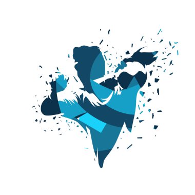 Hentbol oyuncusu, soyut mavi izole vektör çizimi, takım sporcusu