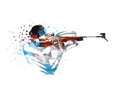 Biatlon, kadın vuruşu, izole edilmiş düşük çokgen vektör çizimi. Kış sporları klip sanatı