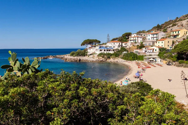 stock image Seccheto, Elba Island, Province of Livorno Italy - 11 June 2022 View over sandy colorful beach of little village Seccheto.