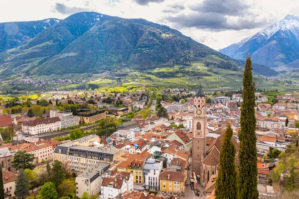 Vue Sur Paysage Urbain Avec Cathédrale Saint Nikolaus Merano Tyrol — Photo