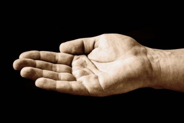 Yardım için yalvaran eller. Boş el izole edildi. Hayırseverlik sembolü geçmiş. Adam para istiyor. Kurtuluşu bekliyorum. Tanrı biz insanlara merhamet etsin. Savaş geçmişini durdur..