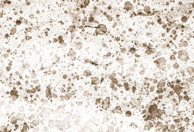 Kahverengi lekeler beyazda izole edilmiş. Lekeli kağıt deseni. Kahve lekeleri. Kahverengi sıçrama dokusu. Esmer, eski, rustik, lekeli kağıt zemin. Grunge kahverengi lekeler püskürttü. Dokuları üst üste koy.