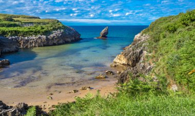 Buelna, Sahil ve Kayalıklar, Cantabrian Denizi, Buelna, Llanes, Asturias, İspanya, Avrupa