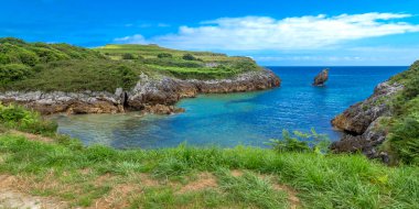 Buelna, Sahil ve Kayalıklar, Cantabrian Denizi, Buelna, Llanes, Asturias, İspanya, Avrupa