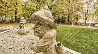 Dwarf  Statue, Bizarre Dwarf, Zwergerlgarten, Dwarf Garden, 18th Century Ottavio Mosto Sculpture, Mirabellgarten, Mirabell Gardens, Salzburg, Austria, Europe