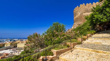 Ancient  Stone Cannonballs, Monumental Complex of Alcazaba of Almeria, Castle and Walls of Cerro of San Cristobal, 15-16th Century Castle, Almeria, Andalucia, Spain, Europe
