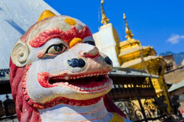 Lion Sculpture, Swayambhunath Temple, Monkey Temple, UNESCO World Heritage Siite, Kathmandu, Nepal, Asia