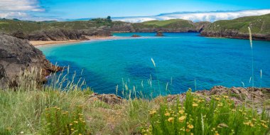 Sahil şeridi ve uçurumlar, Borizu Sahili, Doğu Sahili Korunmuş Asturias, Celorio, Llanes, Asturias, İspanya, Avrupa