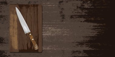Koyu Arkaplanda Yemek Bıçağı ve Kesme Tahtasının Üstgörünümü