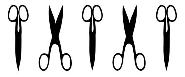 Topview of Set Scissors Silhouette on White Background