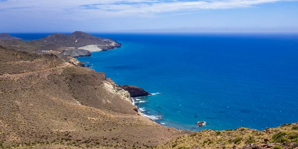 stock image Panoramic View from Vela Blanca Volcanic Dome, Cabo de Gata-Nijar Natural Park, UNESCO Biosphere Reserve, Hot Desert Climate Region, Almeria, Andalucia, Spain, Europe