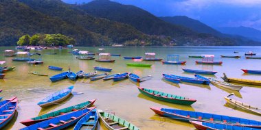 Tahta Kürek Tekneleri, Phewa Gölü, Fewa Gölü, Pokhara, Nepal, Asya