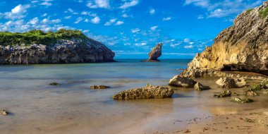 Buelna, Sahil ve Kayalıklar, Cantabrian Denizi, Buelna, Llanes, Asturias, İspanya, Avrupa