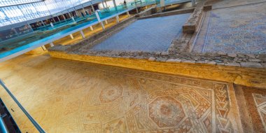 Roman Mosaic, La Olmeda Roman Village, Archaeological Site,  Spanish Cultural Property, Pedrosa de la Vega, Palencia, Castile and Leon, Spain, Europe