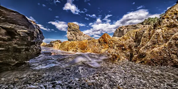 Stock image Beach of El Portizuelo, Protected Landscape of Occidental Coast of Asturias, Cantabrian Sea, Luarca, Principado de Asturias, Spain, Europe