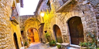 Street Scene, Typical Architecture, Medieval Village of Ainsa, Villa de Ainsa, Sobrarbe, Huesca, Aragon, Spain, Europe clipart