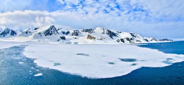 Yüzen Buz ve Karlı Dağlar, Albert I Land, Arctic, Spitsbergen, Svalbard, Norveç, Avrupa