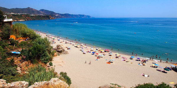 Nerja Beach, Mediterranean Sea, Costa del Sol, Nerja, Mlaga, Andalucia, Spain, Europe 