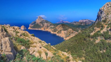 Es Colomer Bakış açısı, Eski Yarımada, Pollensa Körfezi, Comarca Sierra de Tramuntana, Akdeniz, Mallorca, Islas Baleares, İspanya, Avrupa
