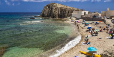 Beach of La Isleta del Moro, Cabo de Gata-Nijar Natural Park, UNESCO Biosphere Reserve, Hot Desert Climate Region, Almeria, Andalucia, Spain, Europe